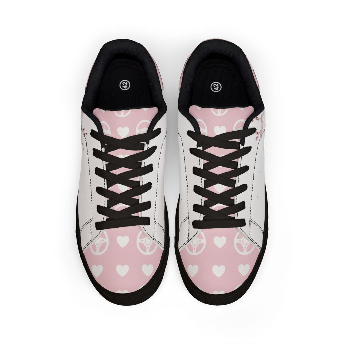 Pink Cherry Blossom Heart Low-Top Women's Sneakers