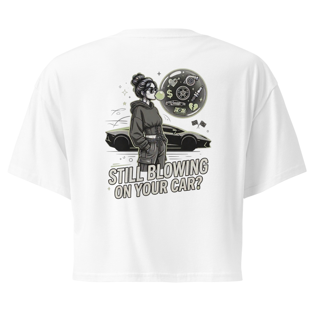 Still Blowing On Your Car? | Women's White Graphic Crop Top