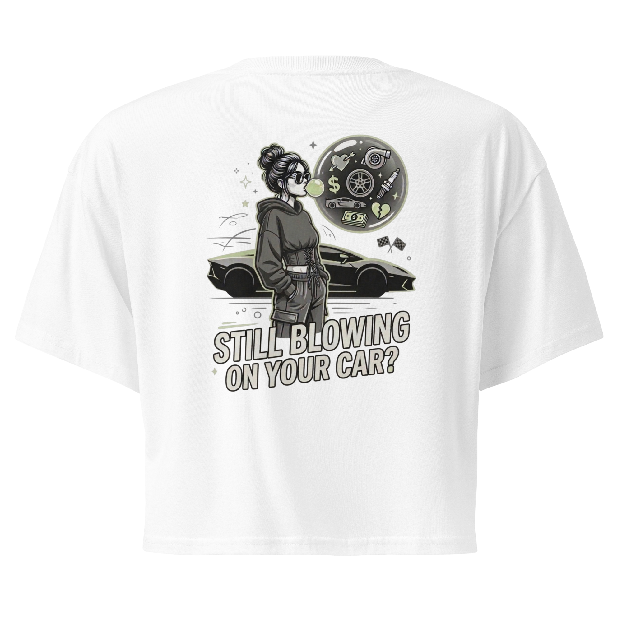 Still Blowing On Your Car? | Women's White Graphic Crop Top