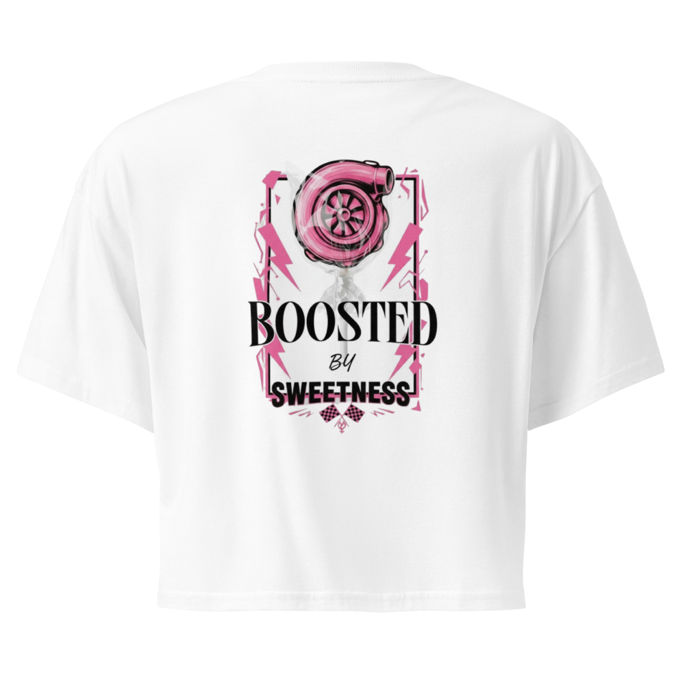 Boosted By Sweetness — White Turbo Crop Top