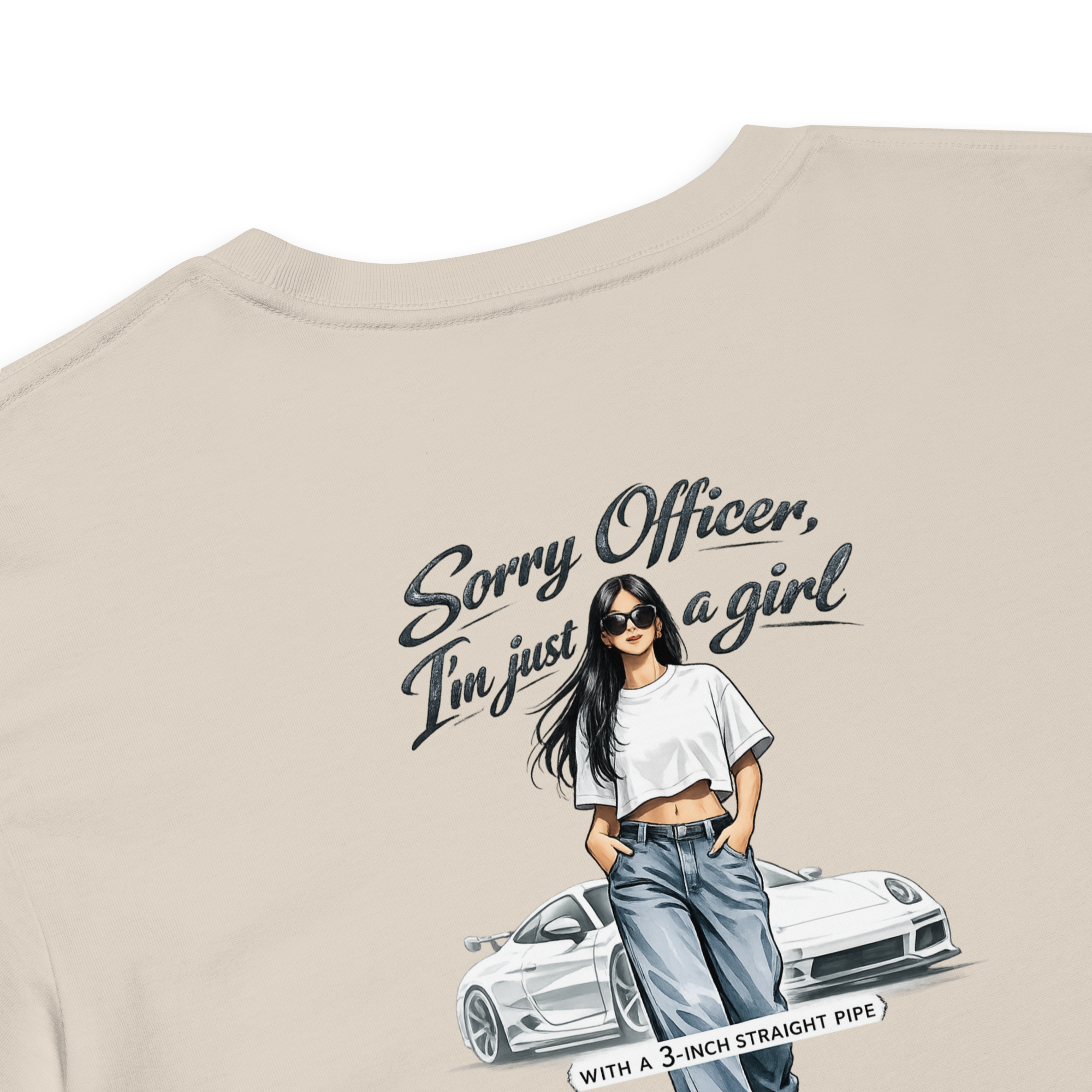 Women's Crop Tee — "Sorry Officer, I'm Just a Girl (with a 3-inch Straight Pipe)