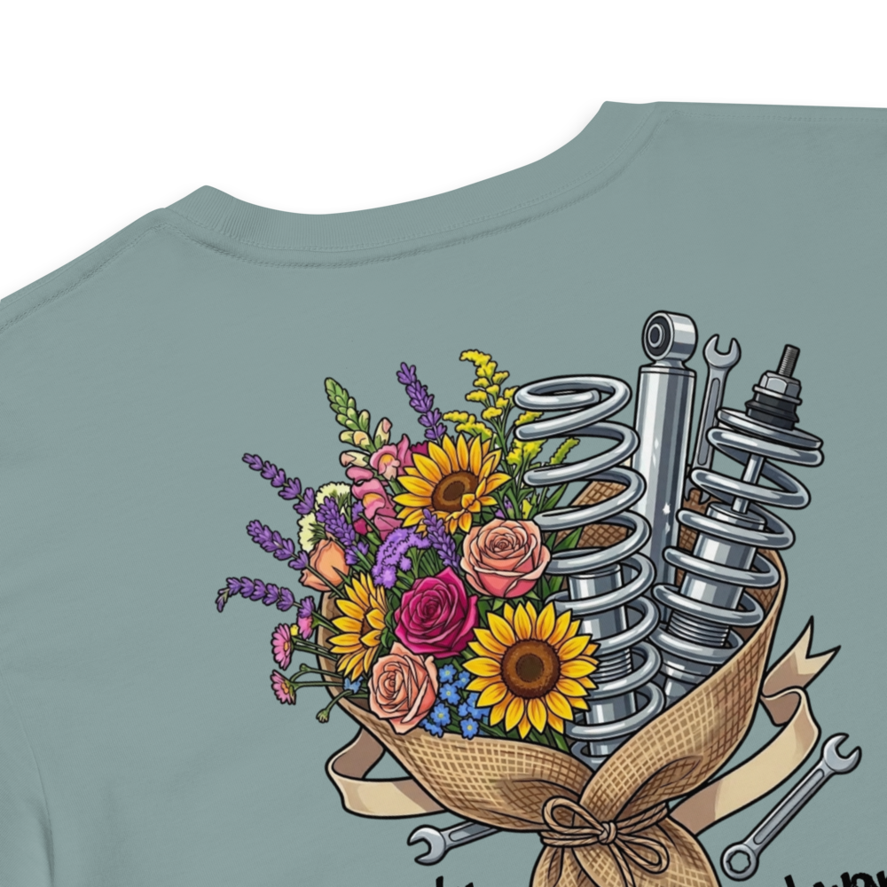 Gearhead Bouquet Crop Tee — Flowers, Spanners & Coilovers