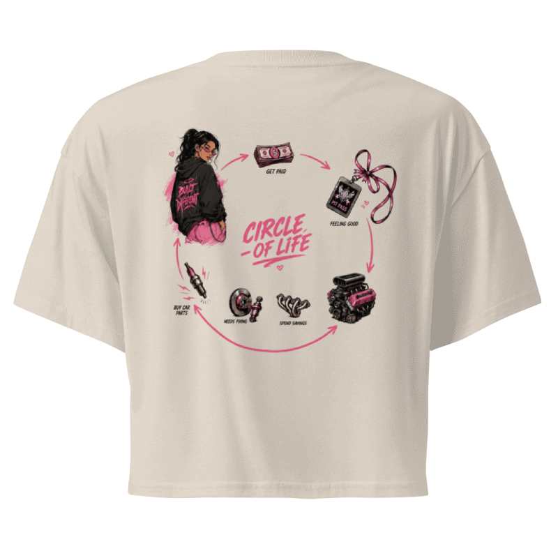 Payday Repair, Spend Cycle Crop Tee — "Circle of Life" Car Humor