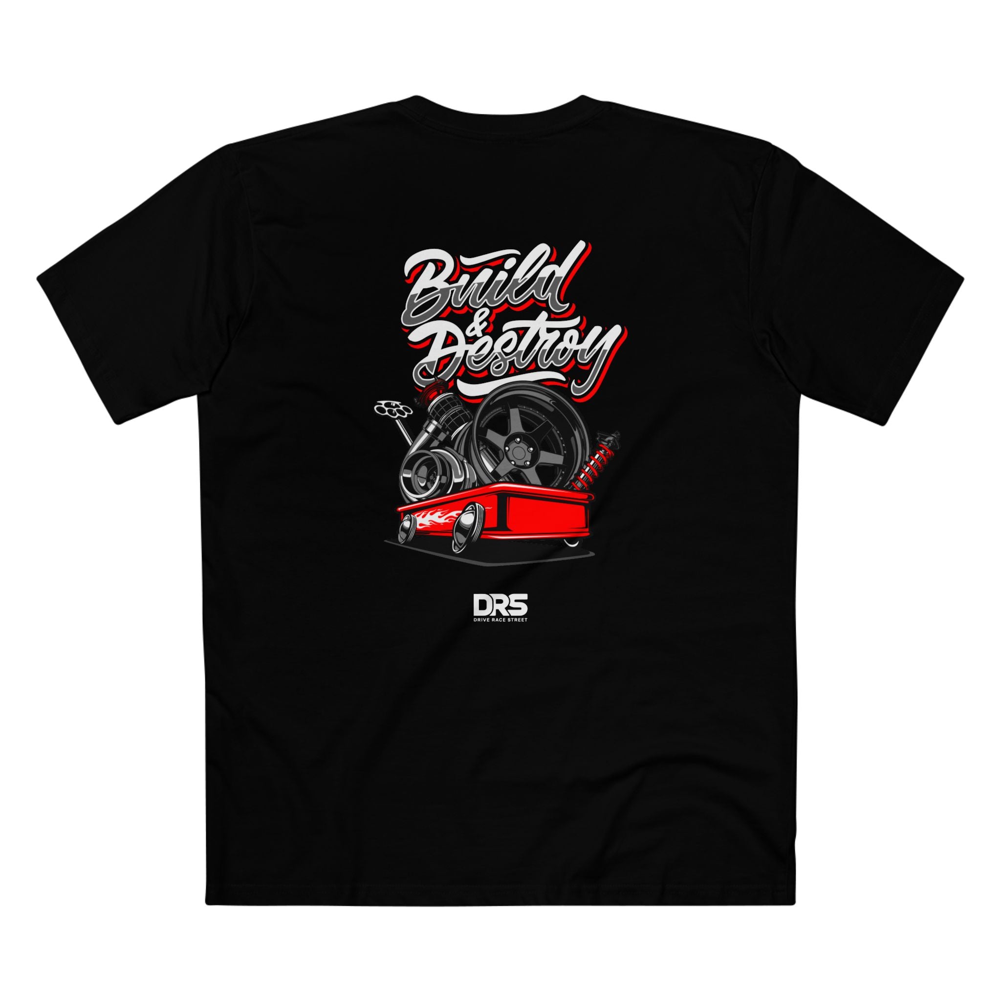 Build & Destroy Racing Tee — Car Enthusiast Graphic Shirt