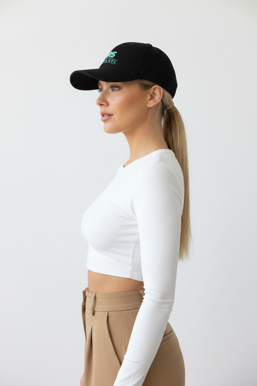 Gorra de cola de caballo alta para mujer — Cierre magnético (Negro)