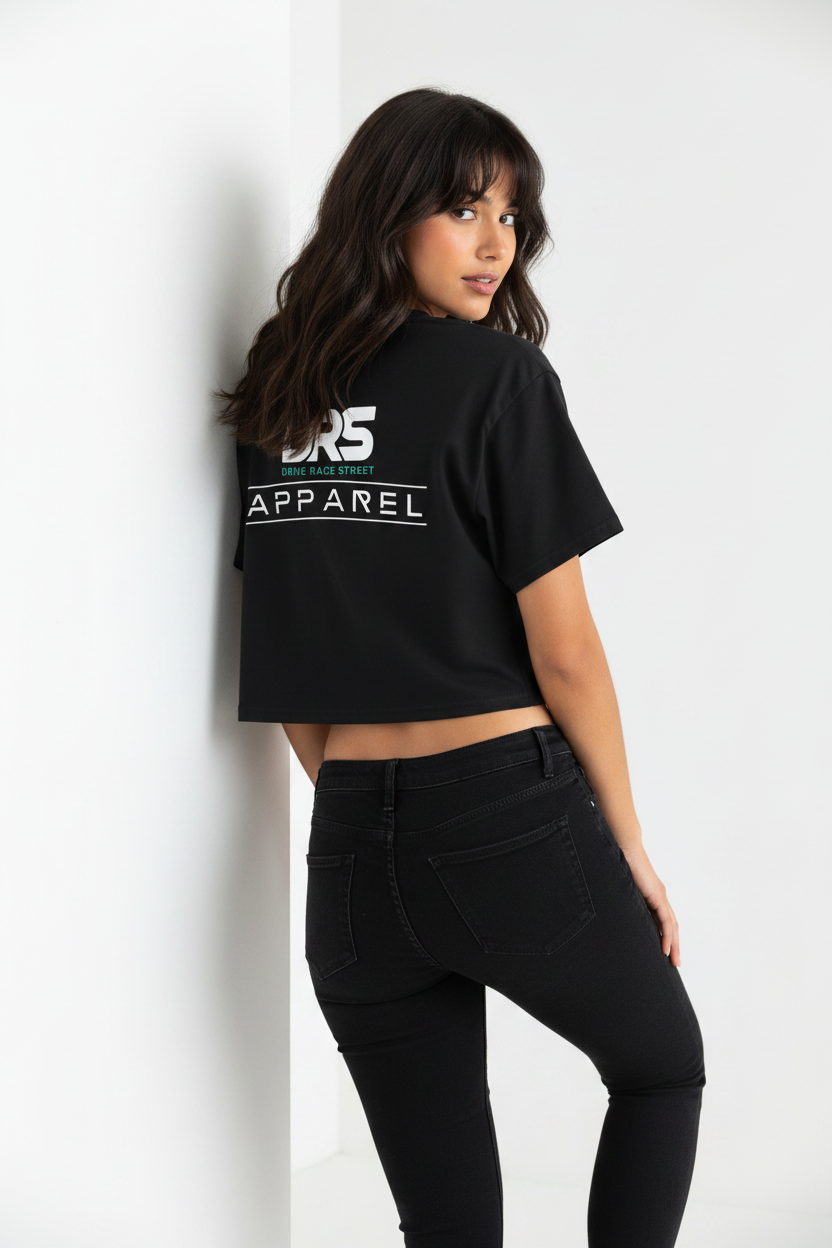 DRSアパレル レディース クロップドTシャツ — ミニマルロゴ ストリートウェア トップス