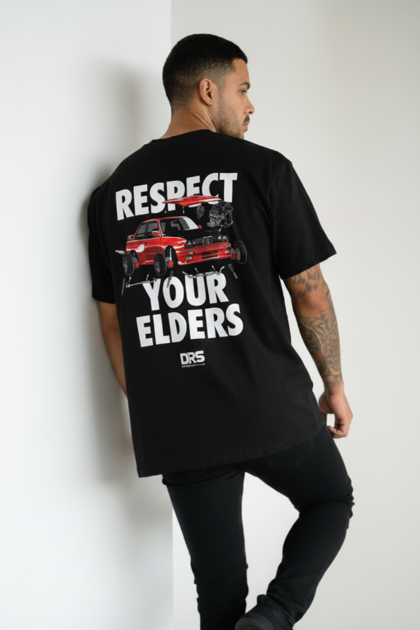Camiseta "Respeta a tus mayores" — Camiseta con gráfico de coche clásico