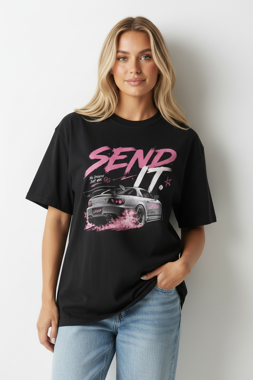 Camiseta holgada rosa "Envíalo"