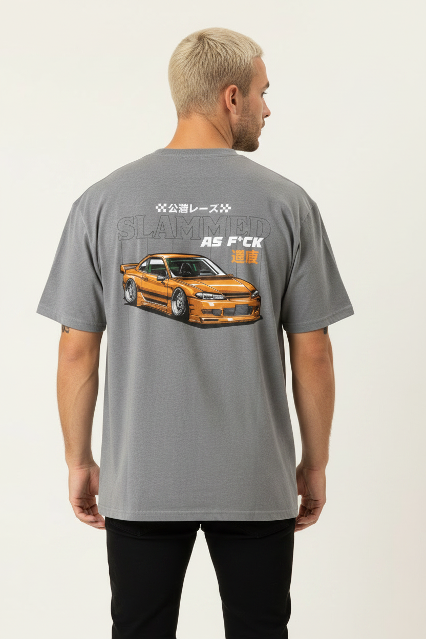 Camiseta JDM japonesa — Camiseta gráfica de coche de derrapes naranja