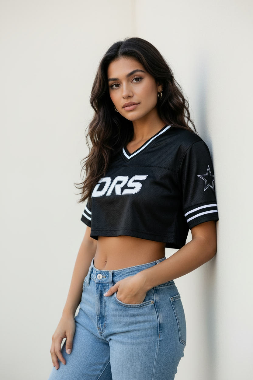 Camiseta de fútbol estilo Y2K recortada (negra)