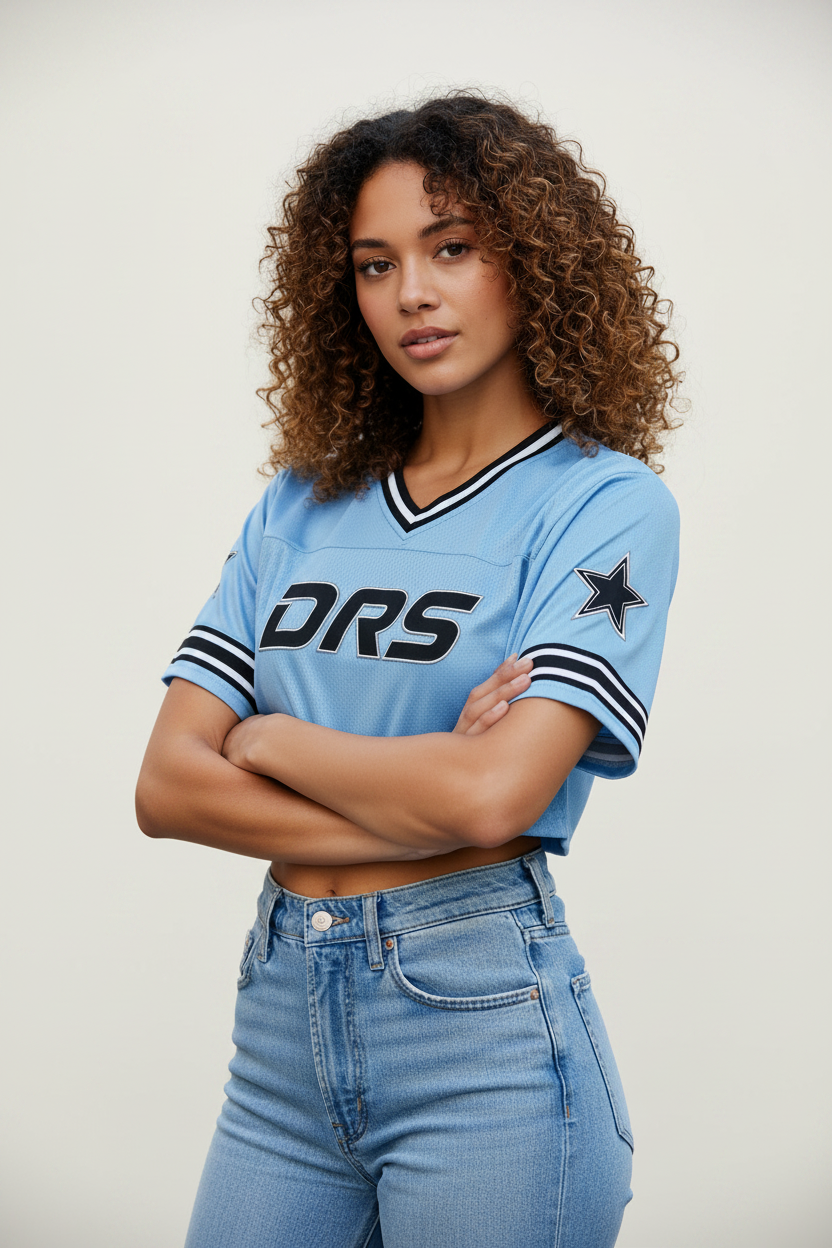 Playera de fútbol Y2K estilo urbano corta (azul)